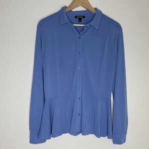 Roz & Ali | Blue Peplum Button-Up Top | Large